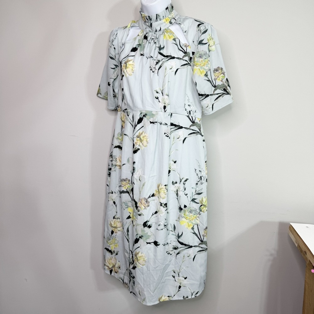 Hope & Ivy Maternity Dress Womens 14 Floral Midi High Neck Ruffle Elegant Spring